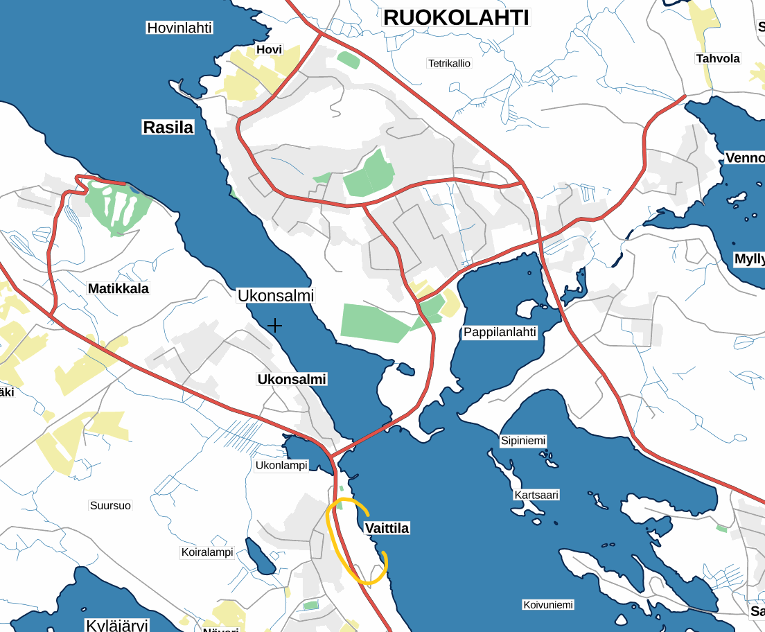 Graafinen karttakuva Ruokolahden keskustaajamasta